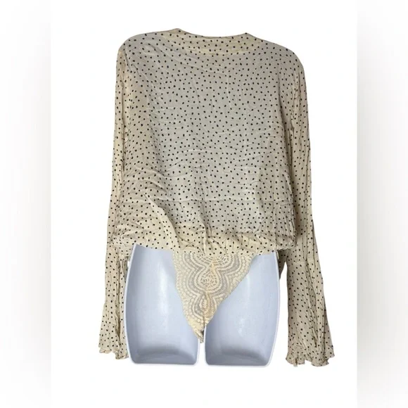 Free People Intimately Free Ivory Makin Waves Bell Sleeve Cream Blue bodysuit M - Picture 4 of 12